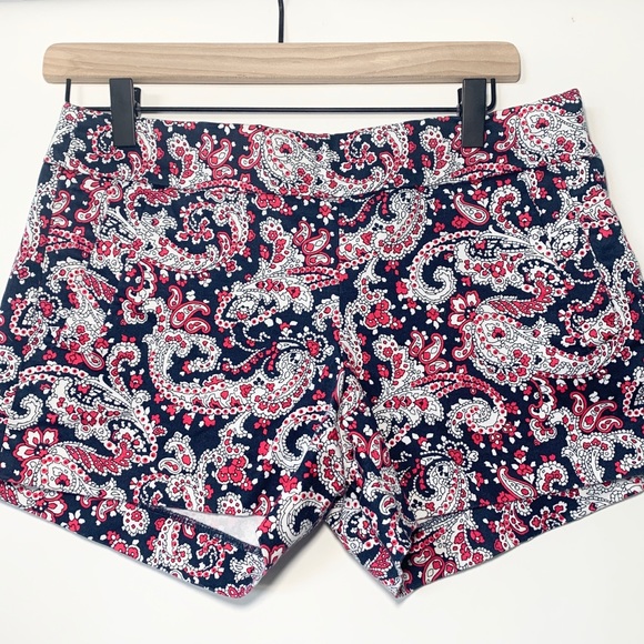 J. Crew Pants - J. Crew Stretch Navy & Red Side Zip Paisley Shorts